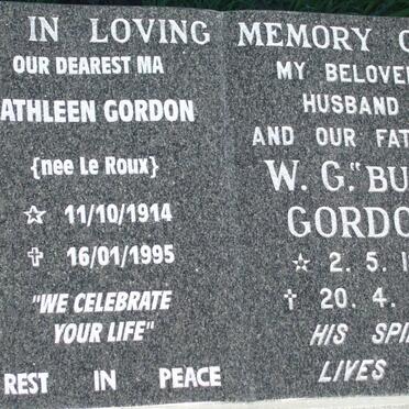 GORDON W.G. 1910-1979 &amp; Kathleen LE ROUX 1914-1995