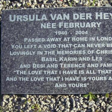 HEYDEN Ursula, van der nee FEBRUARY 1940-2004