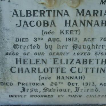 HANNAH Albertina Maria Jacoba nee KEET -1912 :: CUTTING Helen Elizabeth Charlotte nee HANNAH -1913