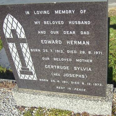 HERMAN Edward 1912-1971 &amp; Gertrude Sylvia JOSEPHS 1911-1973