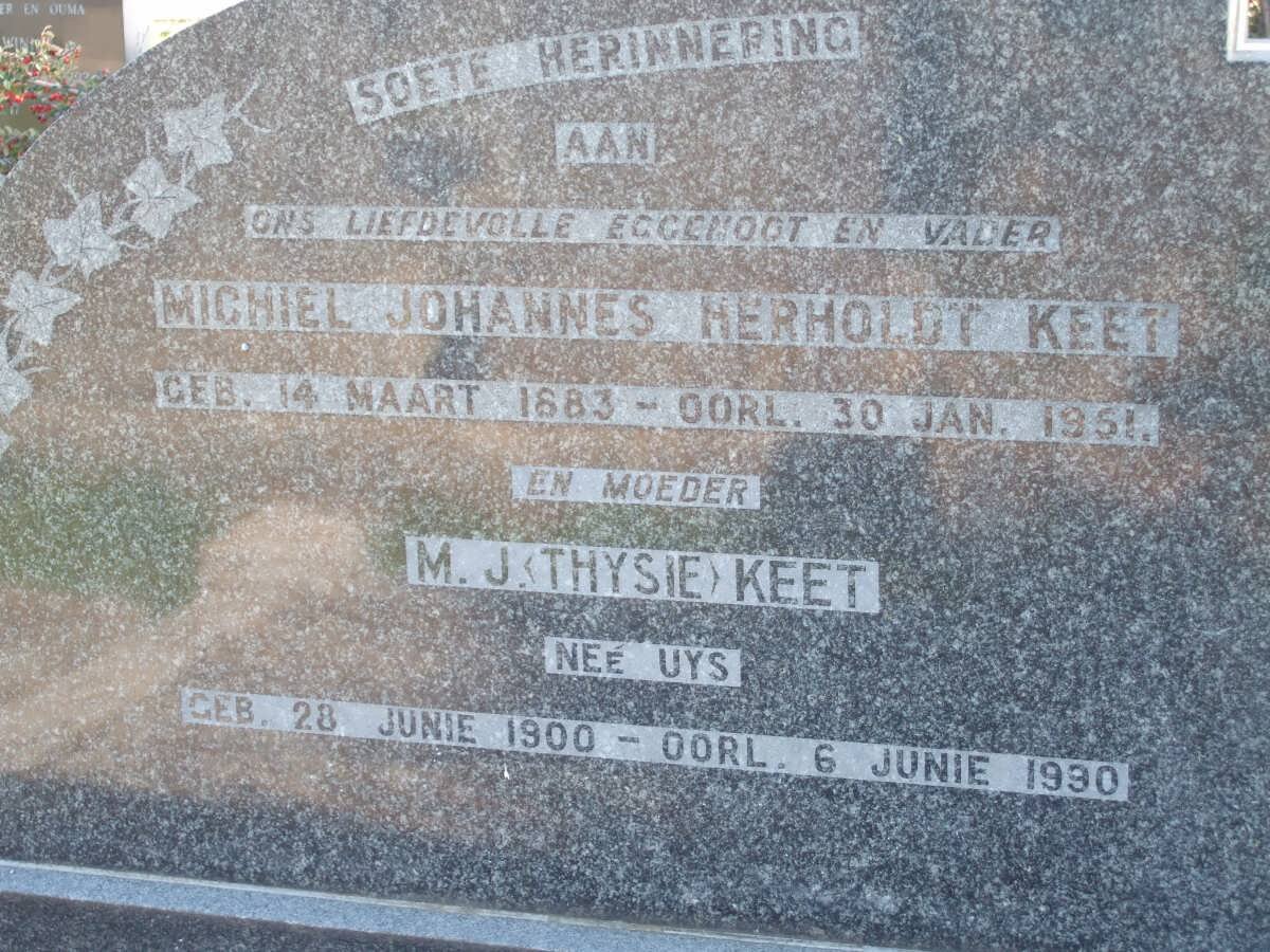 KEET Michiel Johannes Herholdt 1883-1951 &amp; M.J. UYS 1900-1990