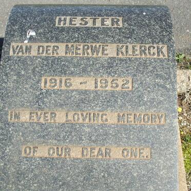 KLERCK Hester van der Merwe 1916-1952