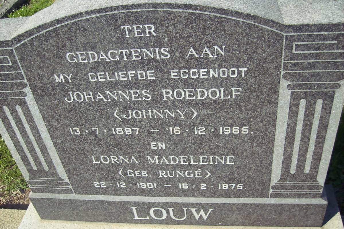 LOUW Johannes Roedolf 1897-1965 &amp; Lorna Madeleine RUNGé 1901-1975