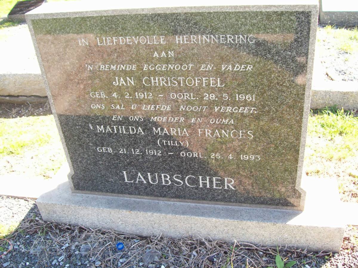 LAUBSCHER Jan Christoffel 1912-1961 &amp; Matilda Maria Frances 1912-1993