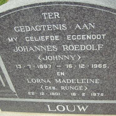 LOUW Johannes Roedolf 1897-1965 &amp; Lorna Madeleine RUNGé 1901-1975