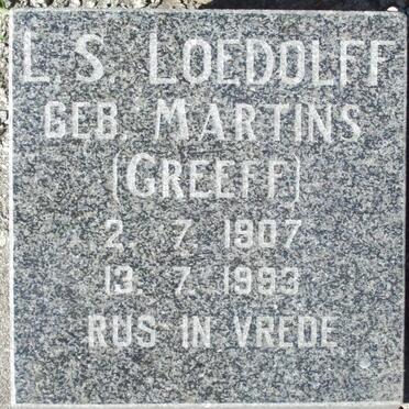 LOEDOLFF L.S. previously GREEFF nee MARTINS 1907-1983