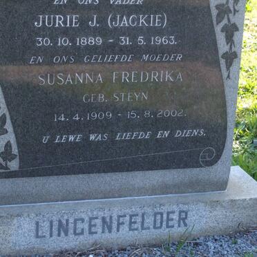 LINGENFELDER Jurie J. 1889-1963 &amp; Susanna Fredrika STEYN 1909-2002