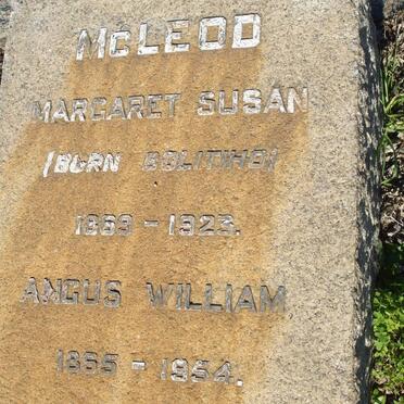 McLEOD Angus William 1865-1954 &amp; Margaret Susan BOLITIHO 1869-1923