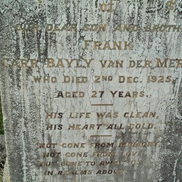 MERWE Frank Carr Bayly, van der -1925