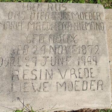 NIEMAND Maria Magdalena nee ROUX 1872-1949