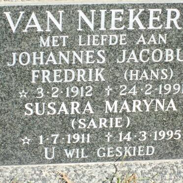NIEKERK Fredrik, van 1912-1991 &amp; Susara Maryna 1911-1995