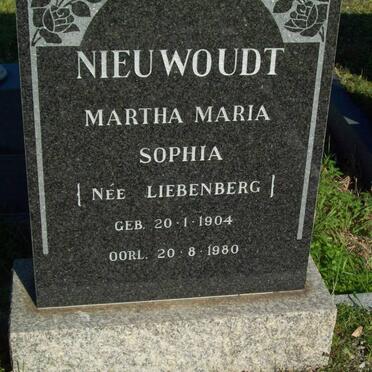 NIEUWOUDT Martha Maria Sophia nee LIEBENBERG 1904-1980