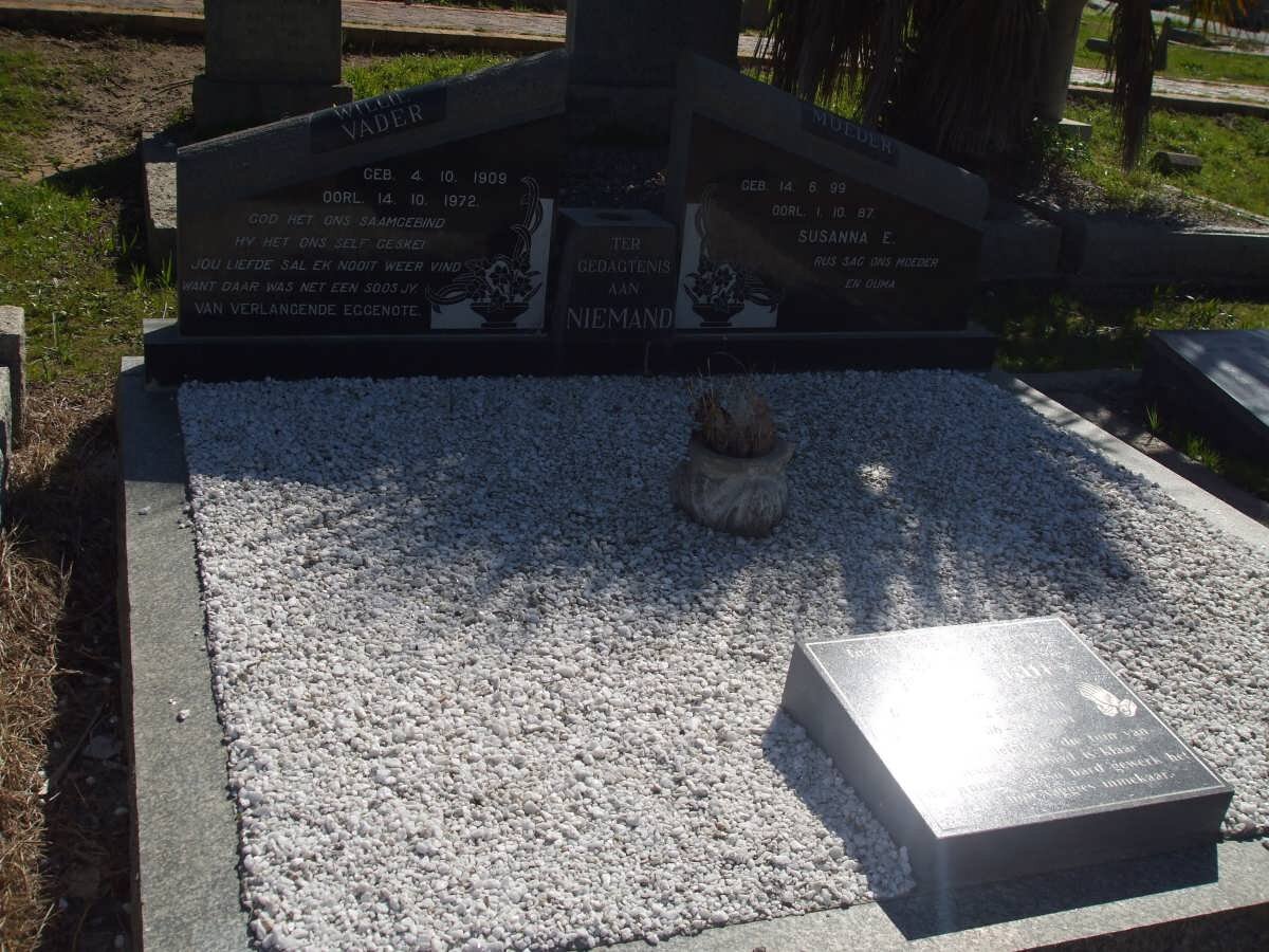 NIEMAND Willie 1909-1972 &amp; Susanna E. 1899-1987 :: HEUNIS J.M. nee NIEMAND 1940-2004