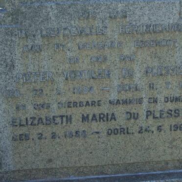 PLESSIS Pieter Vontilen, du 1886-1957 &amp; Elizabeth Maria 1888-1969