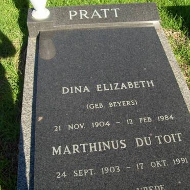 PRATT Marthinus Du Toit 1903-1991 &amp; Dina Elizabeth BEYERS 1904-1984