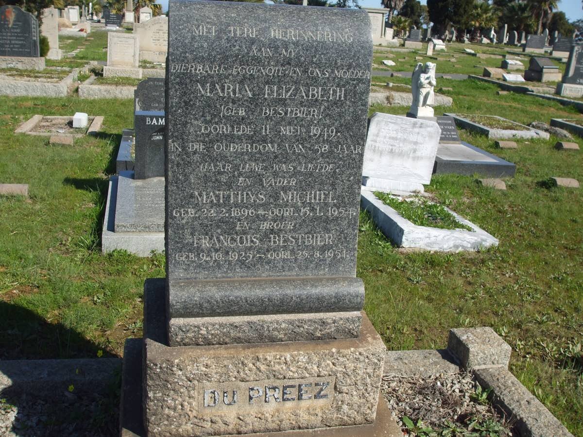 PREEZ Matthys Michiel 1896-1954 &amp; Maria Elizabeth BESTBIER -1949 :: BESTBIER Francois 1925-1951