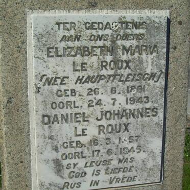 ROUX Daniel Johannes, le 1857-1945 &amp; Elizabeth Maria HAUPTFLEISCH 1861-1943