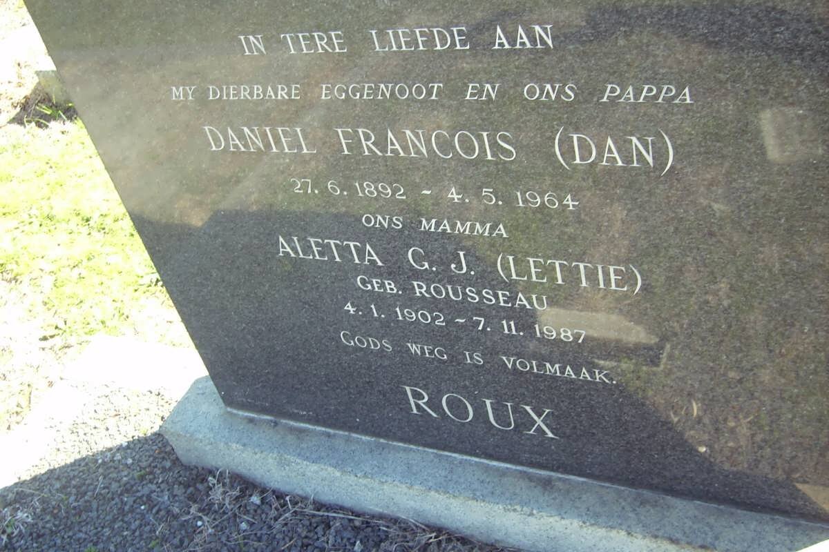 ROUX Daniel Francois 1892-1964 &amp; Aletta G.J. ROUSSEAU 1902-1987