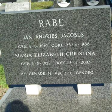 RABE Jan Andries Jacobus 1919-1986 &amp; Maria Elizabeth Christina 1927-2002