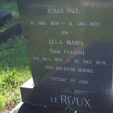 ROUX Josias Paul, le 1879-1972 &amp; Ella Maria FAASEN 1891-1979