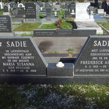 SADIE Frederick Albrecht 1915-2006 &amp; Maria Susanna KRIEGLER 1918-1988