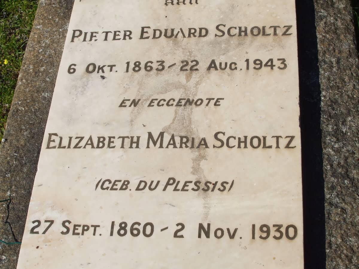 SCHOLTZ Pieter Eduard 1863-1943 &amp; Elizabeth Maria DU PLESSIS 1860-1930