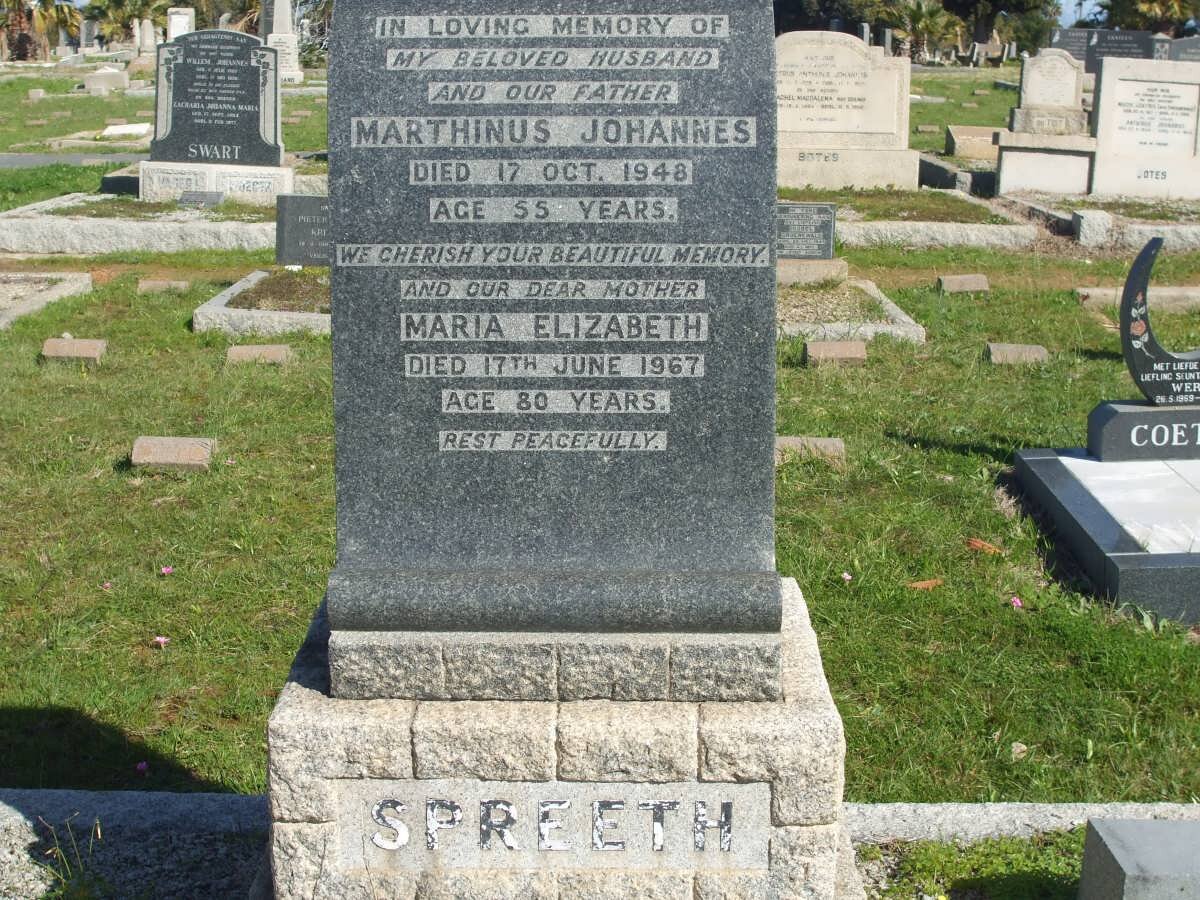 SPREETH Marthinus Johannes -1948 &amp; Maria Elizabeth -1967