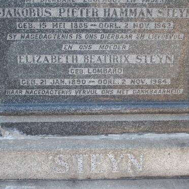 STEYN Jakobus Pieter Hamman 1885-1942 &amp; Elizabeth Beatrix LOMBARD 1890-1964