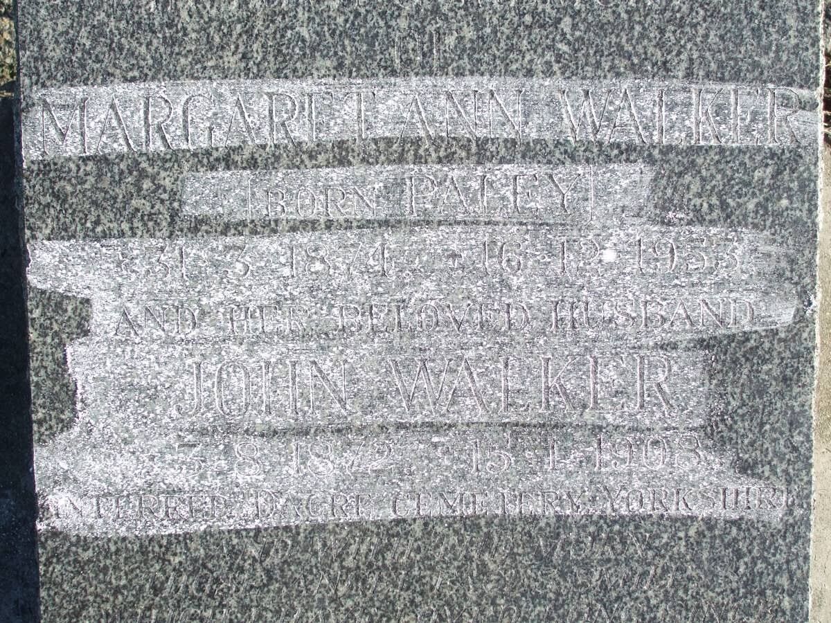 WALKER John 1872-1908 &amp; Margaret Ann PALEY 1871-1953