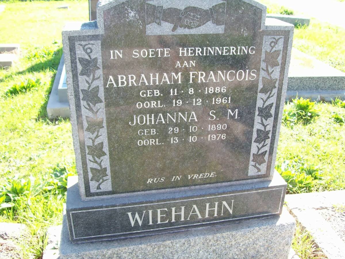 WIEHAHN Abraham Francois 1886-1961 &amp; Johanna S.M. 1890-1976