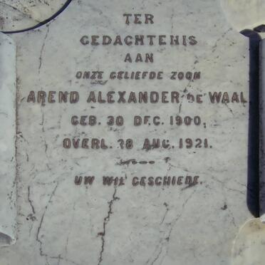WAAL Arend Alexander, de 1900-1921