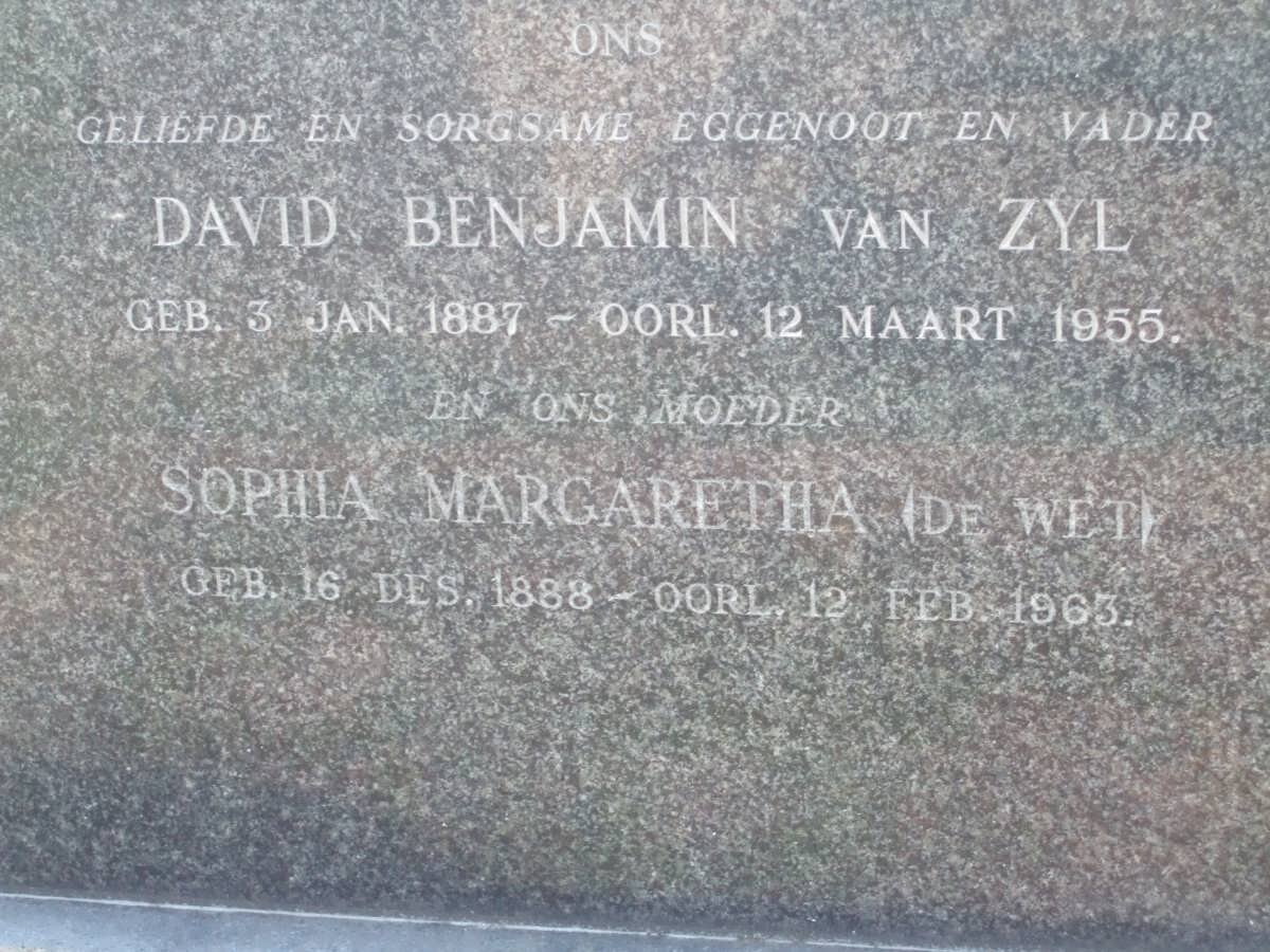 ZYL David Benjamin, van 1887-1955 &amp; Sophia Margaretha DE WET 1888-1963