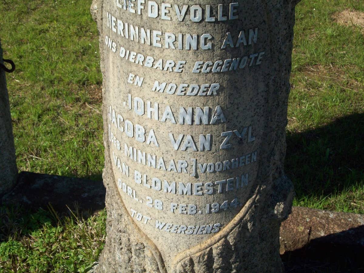 ZYL Johanna Jacoba, van formerly VAN BLOMMESTEIN nee MINNAAR -1944