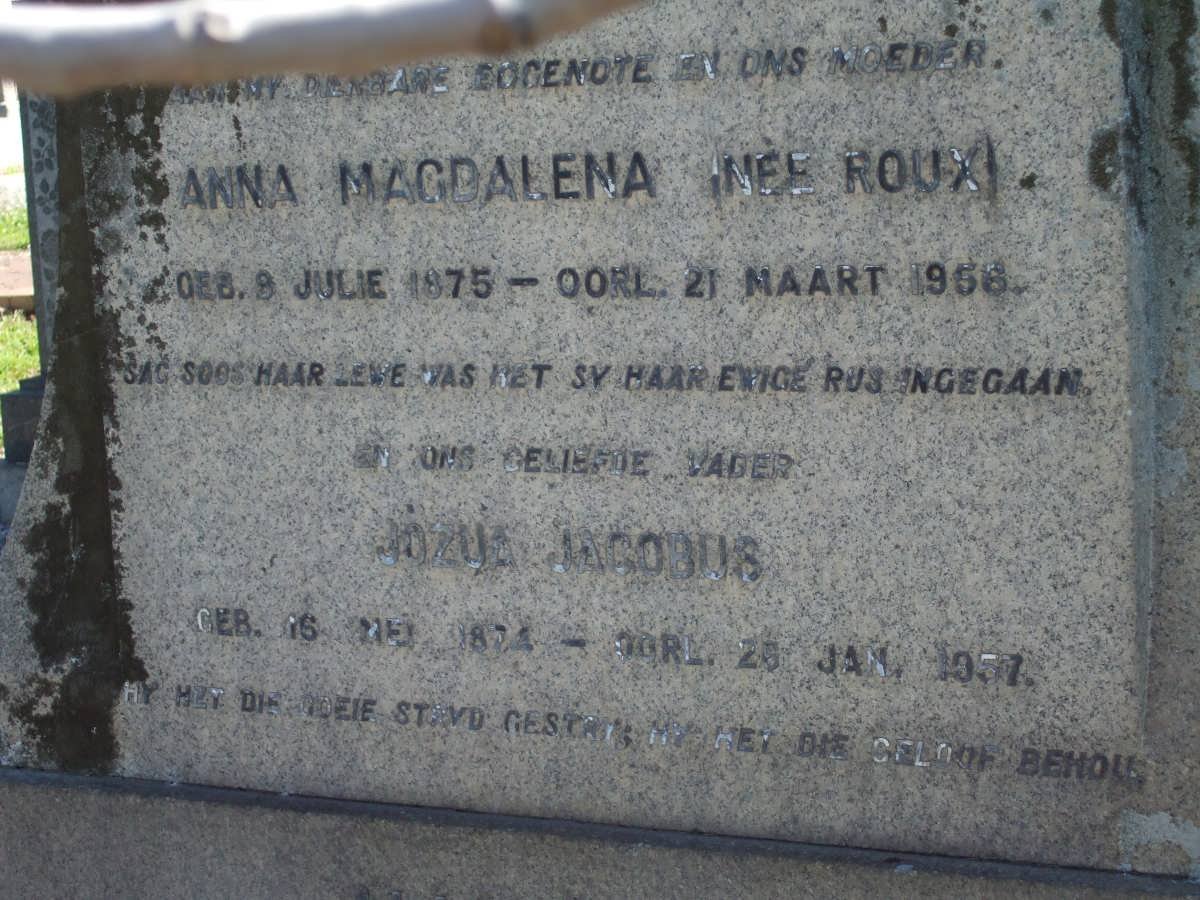 HAUMANN Jozua Jacobus 1874-1957 &amp; Anna Magdalena ROUX 1875-1956