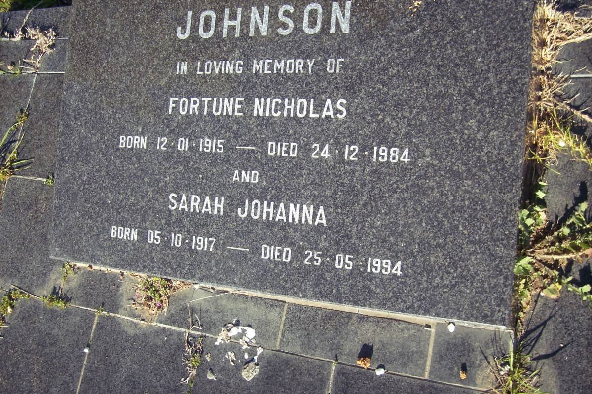 JOHNSON Fortune Nicholas 1915-1984 &amp; Sarah Johanna 1917-1994