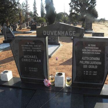 DUVENHAGE Michael Christiaan 1920-1987 &amp; Aletta Catharina Phillipina Laurensina GROBLER 1921-2007