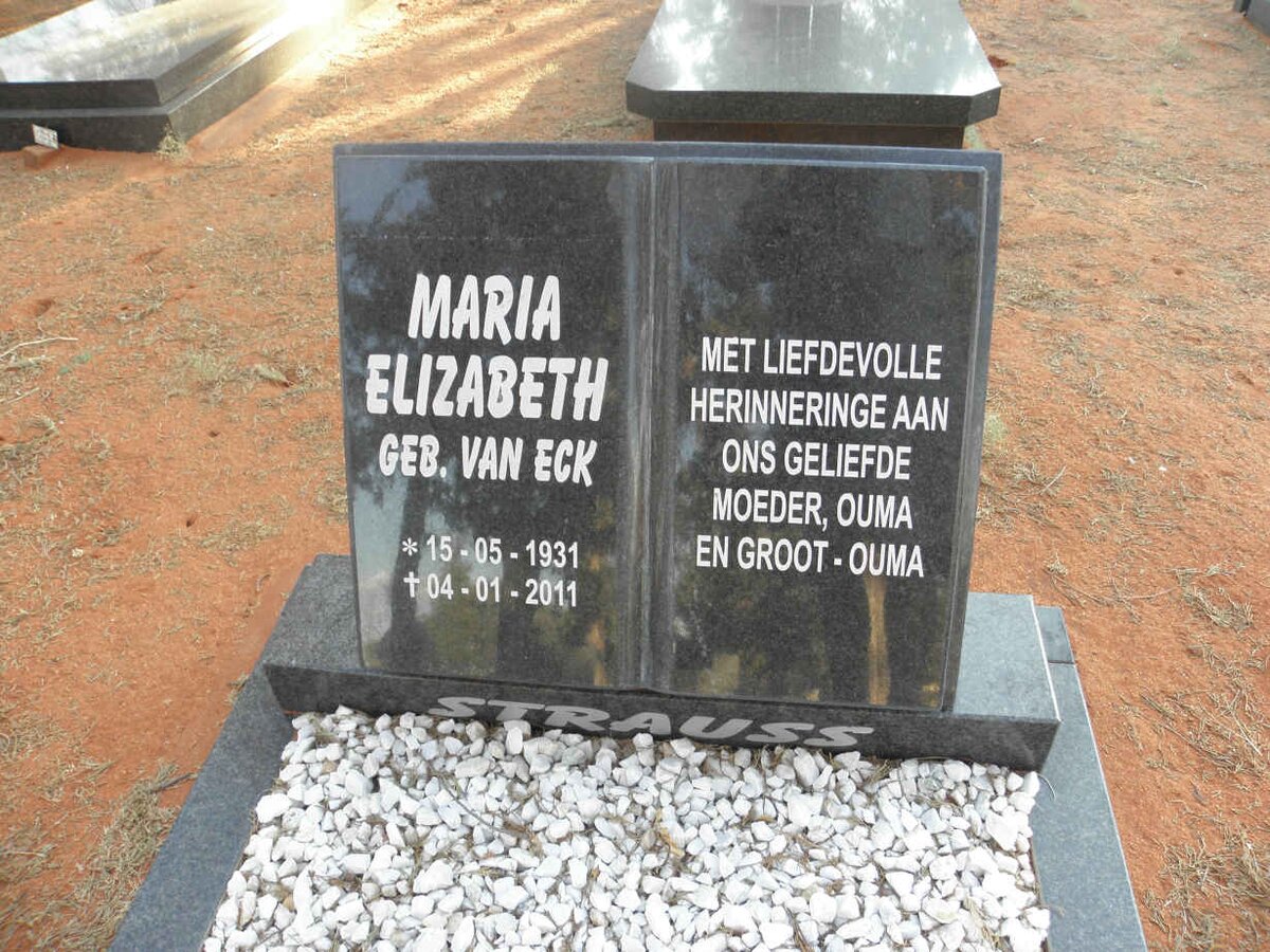 STRAUSS Maria Elizabeth nee VAN ECK 1931-2011