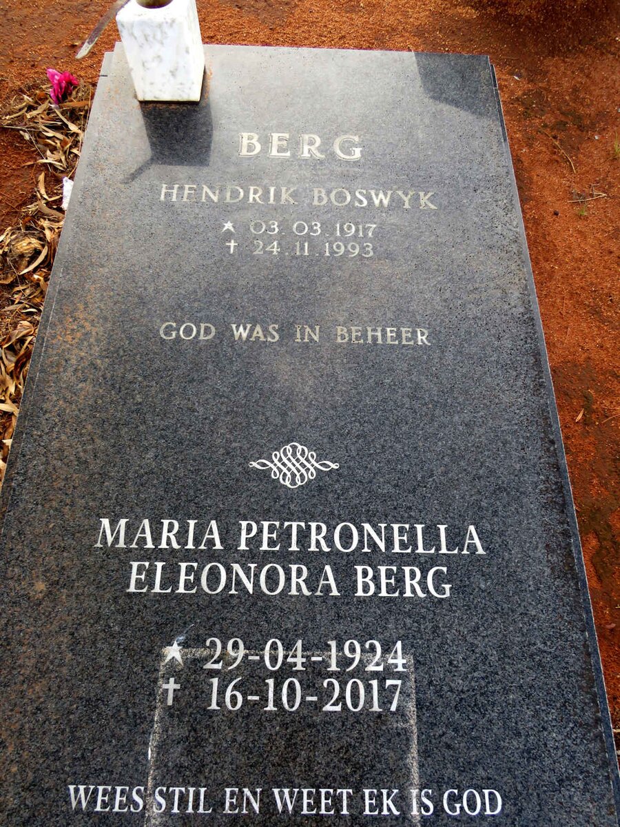 BERG Hendrik Boswyk 1917-1993 & Maria Petronella Eleonora 1924-2017
