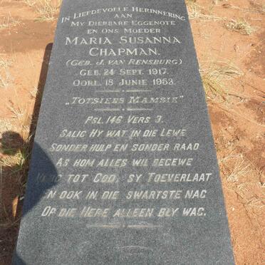 CHAPMAN Maria Susanna nee J. van RENSBURG 1917-1953
