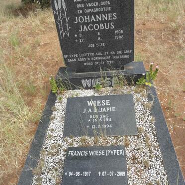 WIESE Johannes Jacobus 1905-1988 :: WIESE J.A.L. 1911-1994 :: WIESE Francis nee PYPER 1917-2009