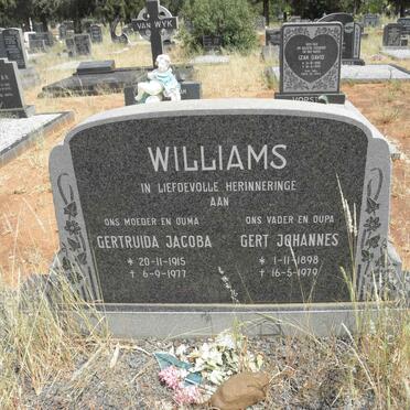 WILLIAMS Gert Johannes 1898-1979 &amp; Gertruida Jacoba 1915-1977