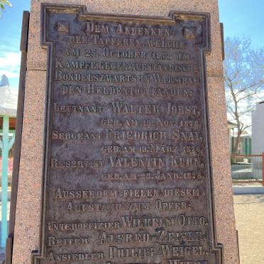 5. In memory of those who died during the Bondelszwartz rebellion in 1903. See names.