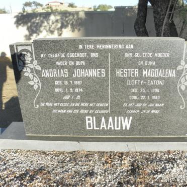 BLAAUW Andrias Johannes 1897-1974 &amp; Hester Magdalena LOFTY-EATON 1906-1980