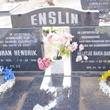 ENSLIN Johan Hendrik 1920-1998 &amp; Hilletjie Maria 1920-2000