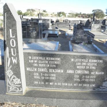 LOUW Willem Daniel Benjamin 1918-1980 &amp; Anna Christina  BLAAUW 1925-1989
