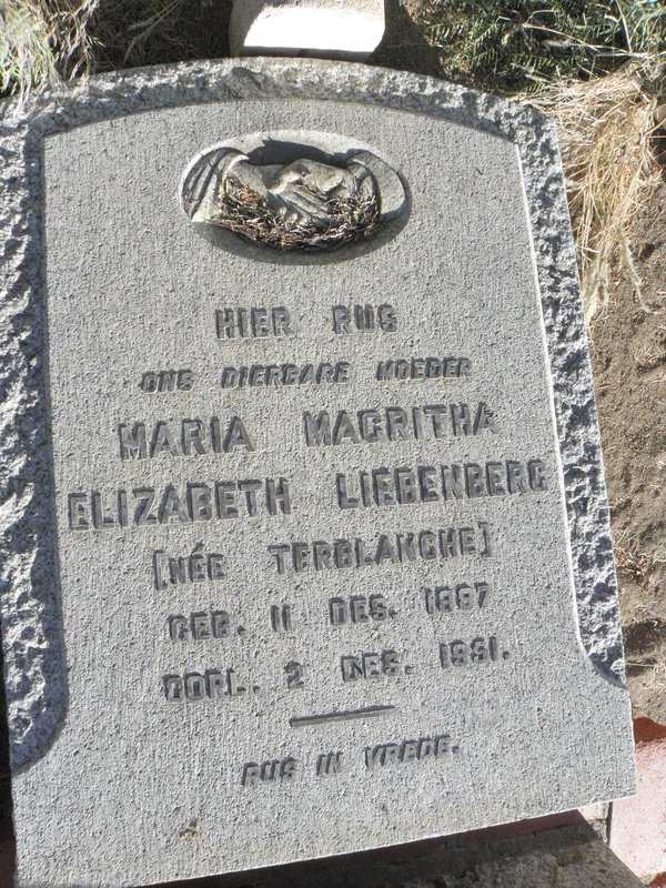 LIEBENBERG Maria Magritta Elizabeth nee TERBLANCHE 1887-1951