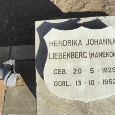 LIEBENBERG Hendrika Johanna nee HANEKOM 1929-1952