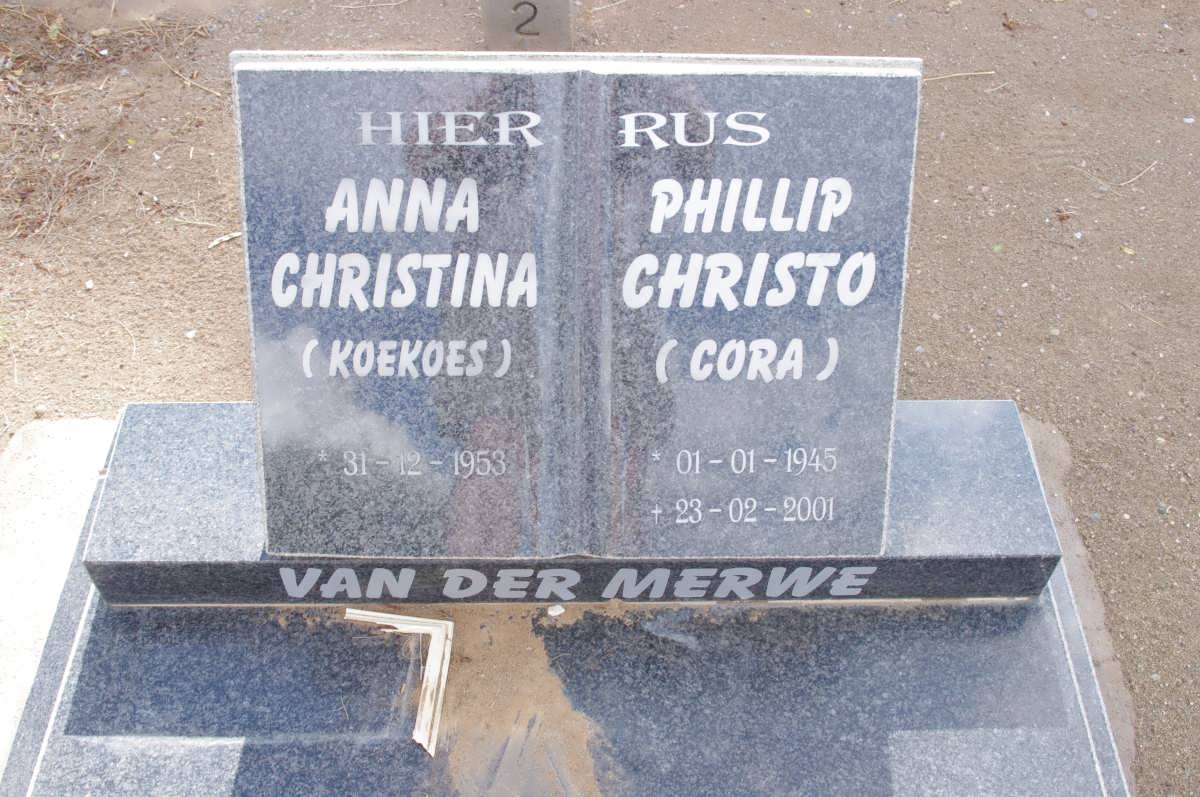 MERWE Phillip Christo, van der 1945-2001 &amp; Anna Christina 1953-