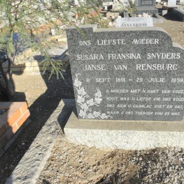 RENSBURG Susara Francina Snyders, Janse van 1891-1959