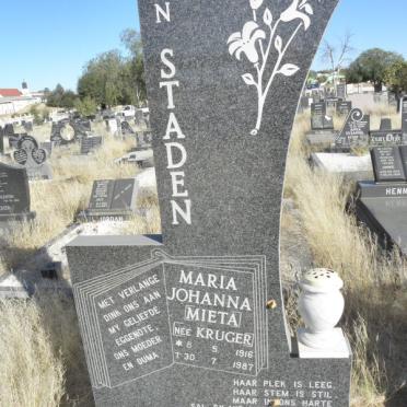 STADEN Maria Johanna, van nee KRUGER 1916-1987